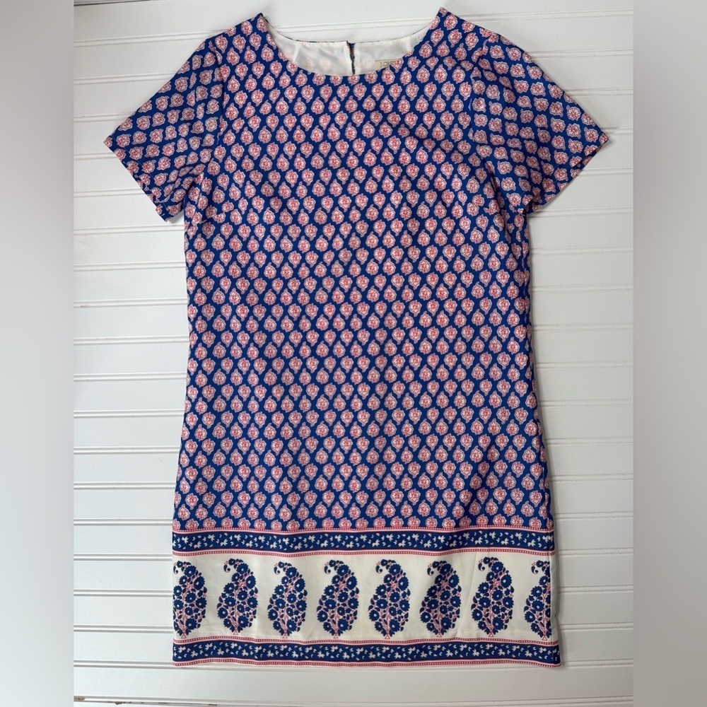 J. Crew Short Sleeve Shift Dress Blue White Red Paisley 4. 1332 - Picture 1 of 3